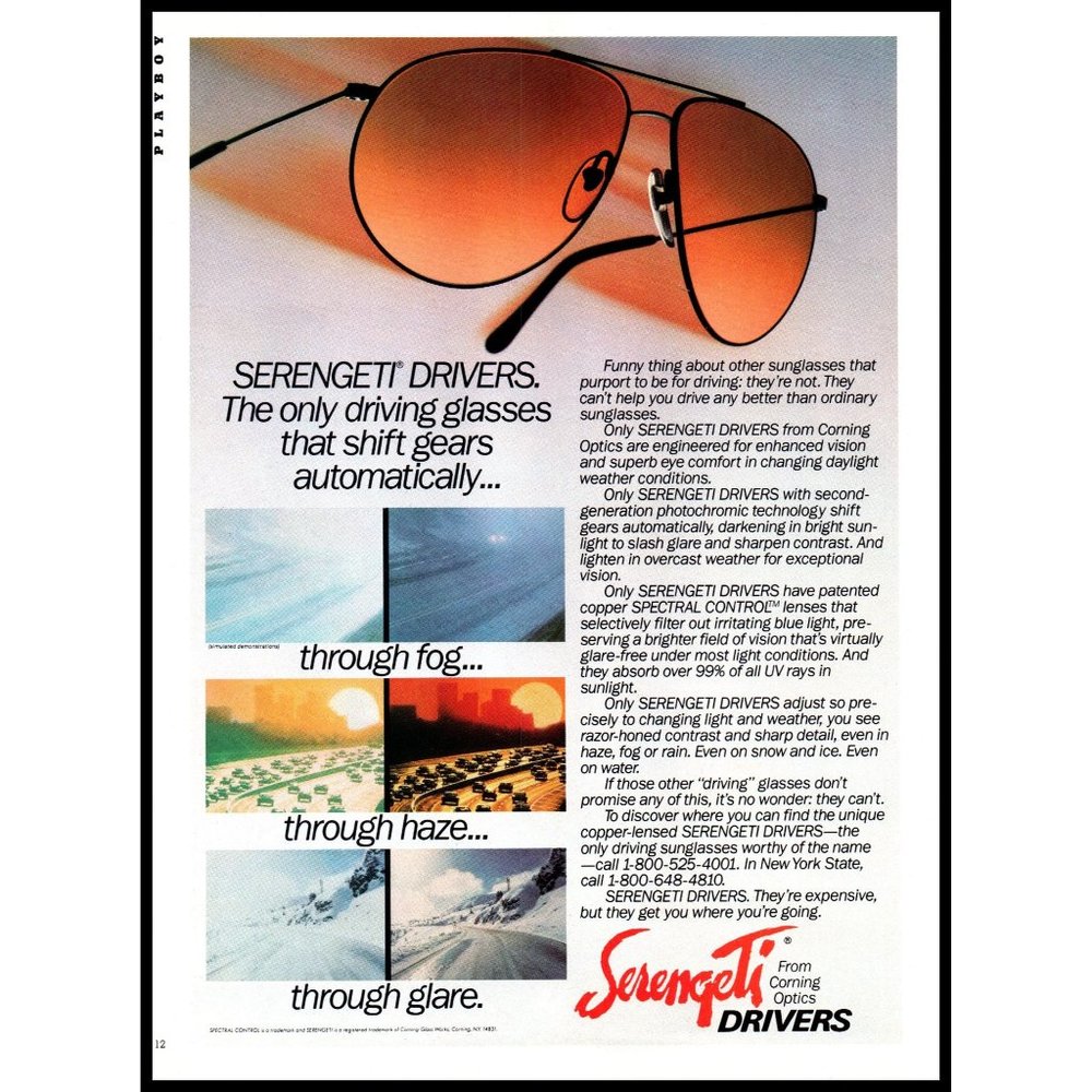 1986 Serengeti Drivers Sunglasses Vintage Print Ad Aviator Aviators Wall Art